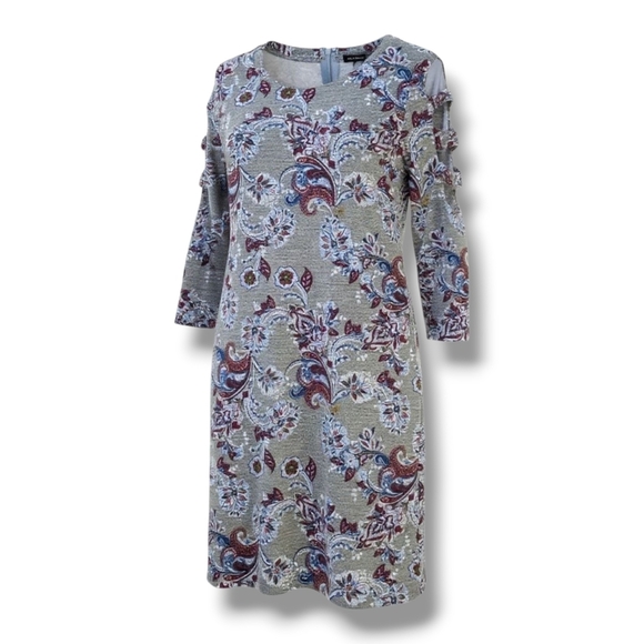 Apt. 9 Women’s Paisley Print Ribbed Lattice Sleeve Swing Dress – Small - Picture 9 of 11